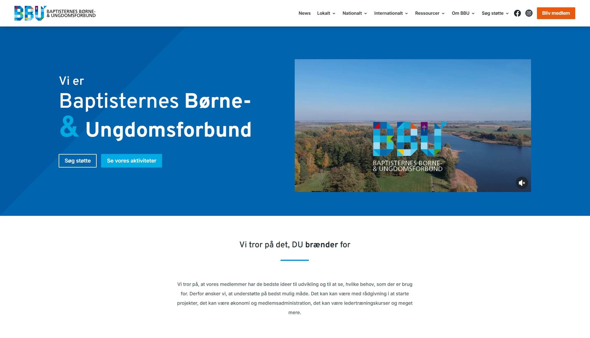 Skærmbillede af bbunews.dk - hjemmeside for Baptisternes Børne- og Ungdomsforbund